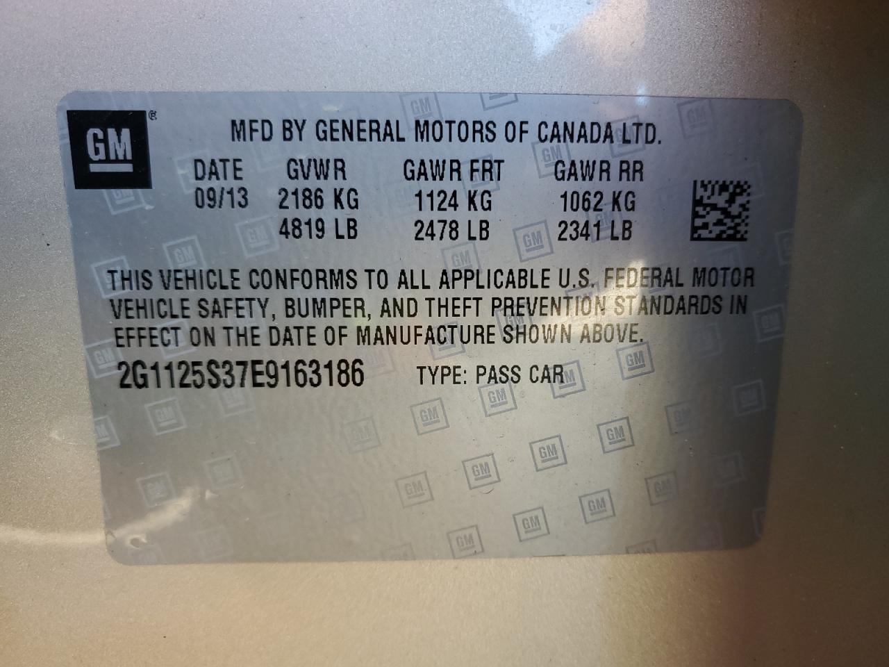 2G1125S37E9163186 2014 Chevrolet Impala Lt