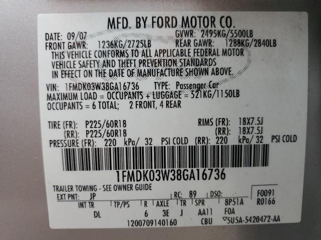 2008 Ford Taurus X Limited VIN: 1FMDK03W38GA16736 Lot: 41651194
