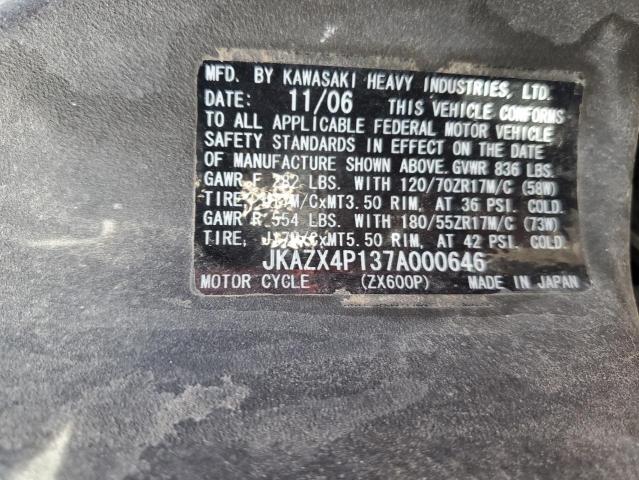 2007 KAWASAKI ZX600 P - JKAZX4P137A000646