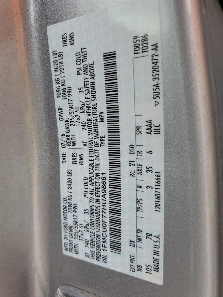 1FMCU0F77HUA98661 2017 Ford Escape S