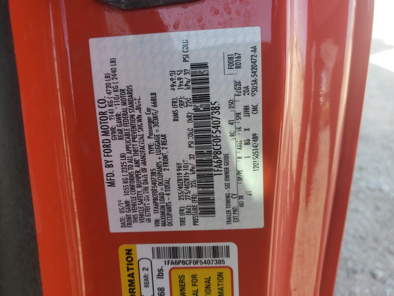 1FA6P8CF0F5407385 2015 Ford Mustang Gt