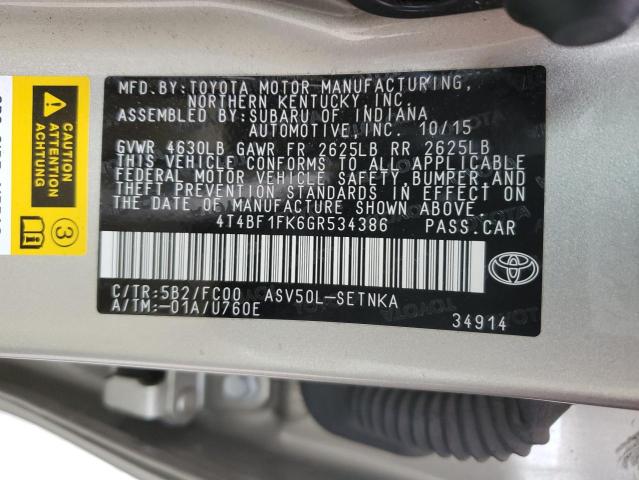 2016 TOYOTA CAMRY LE 4T4BF1FK6GR534386