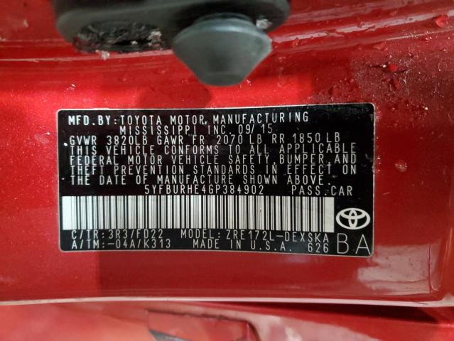 2016 TOYOTA COROLLA L 5YFBURHE4GP384902
