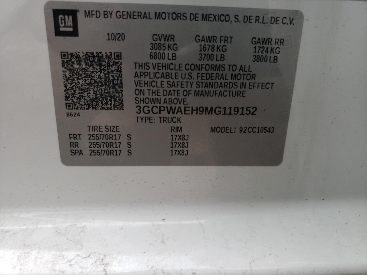 VIN: 3GCPWAEH9MG119152 2021 CHEVROLET ALL Models