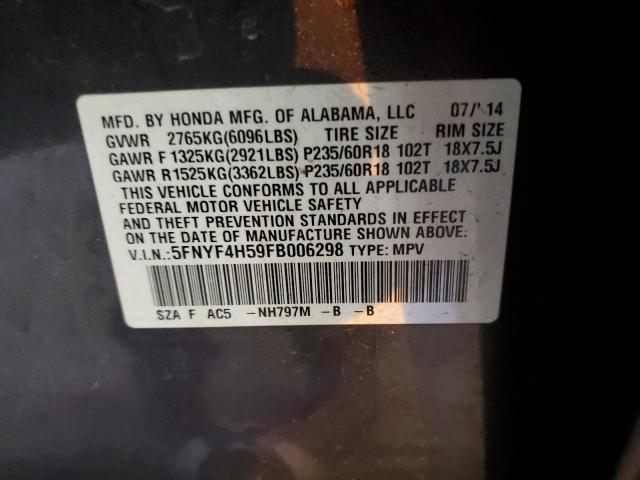 2015 HONDA PILOT EXL 5FNYF4H59FB006298