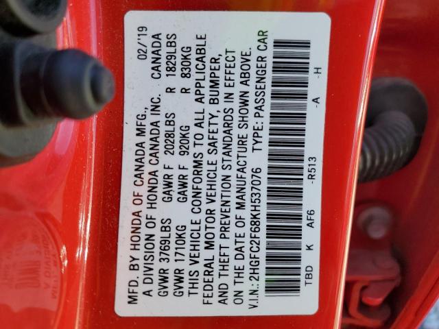 2019 HONDA CIVIC LX 2HGFC2F68KH537076