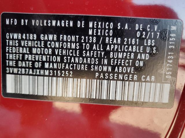 2017 VOLKSWAGEN JETTA S 3VW2B7AJXHM315252