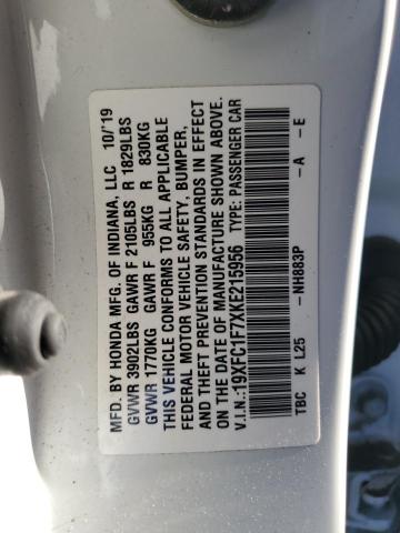 2019 HONDA CIVIC EXL 19XFC1F7XKE215956