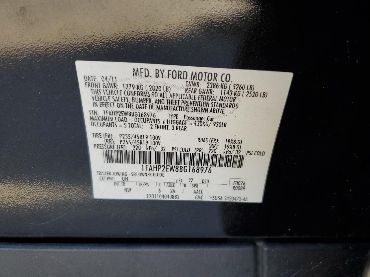 1fahp2ew8bg168976 1FAHP2EW8BG168976 2011 Ford Taurus Sel
