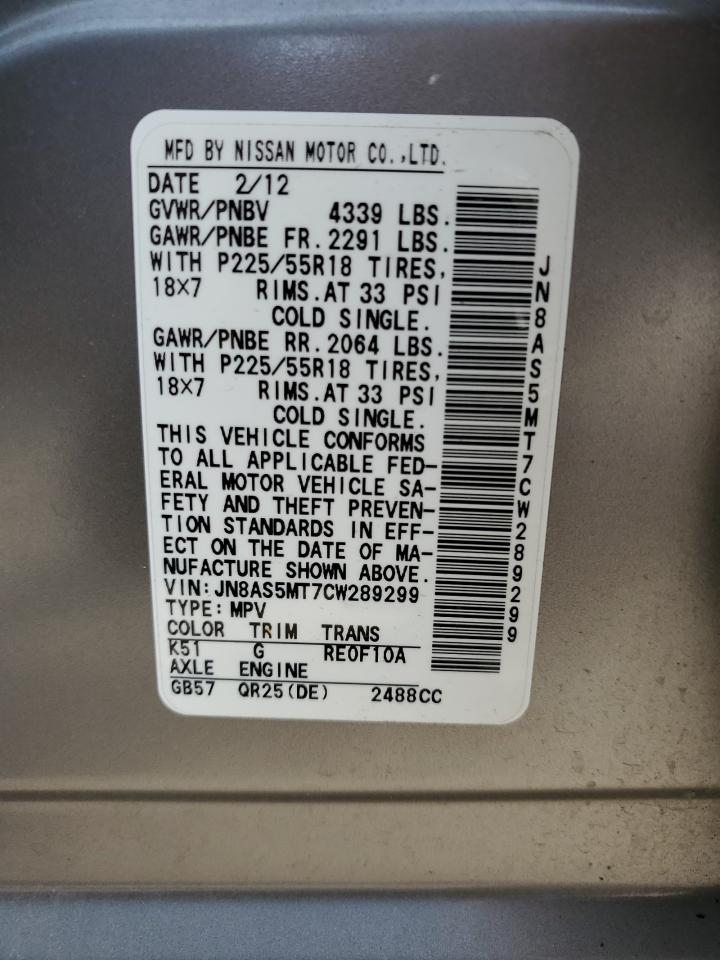 JN8AF5MT7CW289299 2012 Nissan Rogue Spt