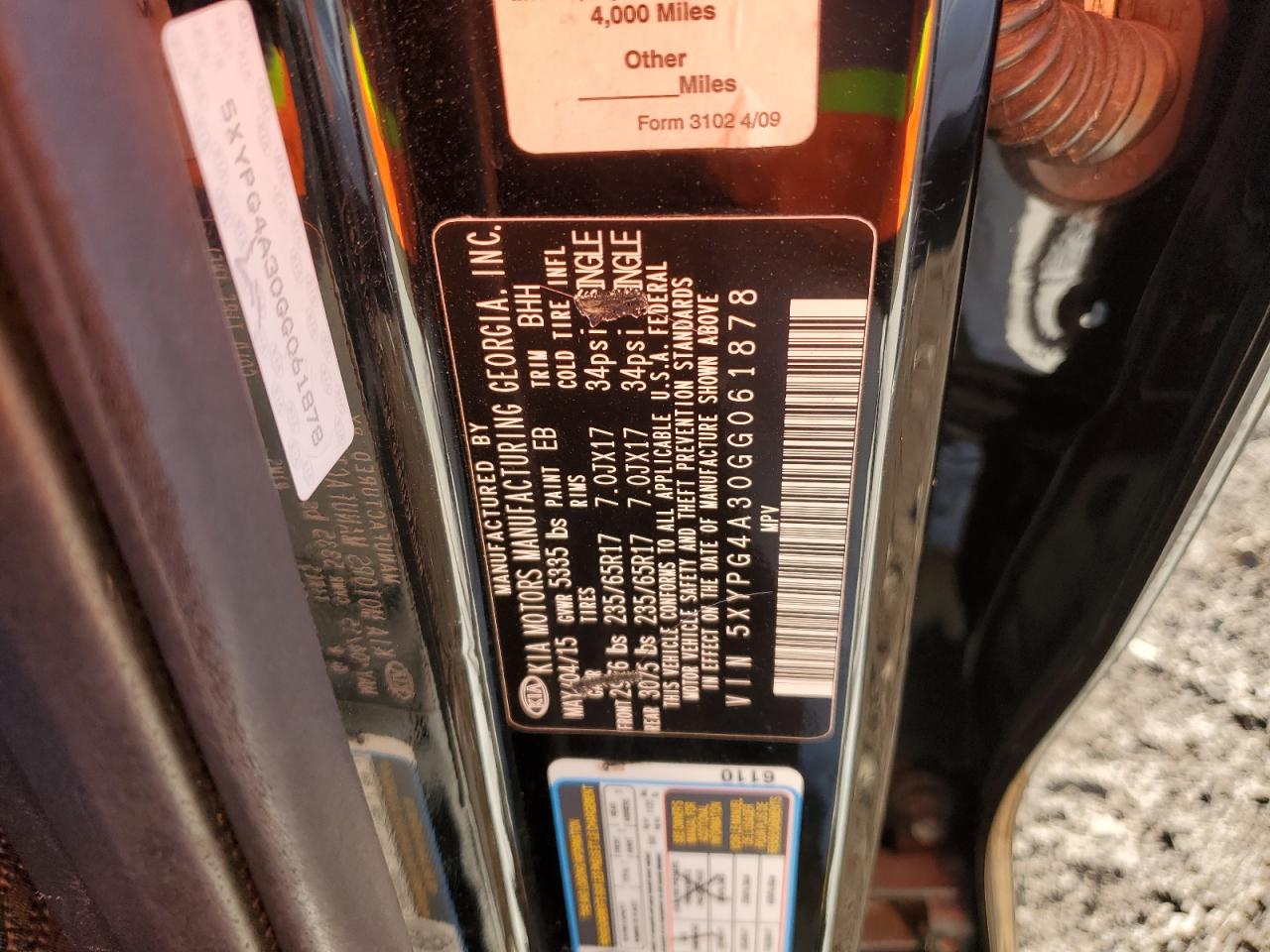 5XYPG4A30GG061878 2016 Kia Sorento Lx