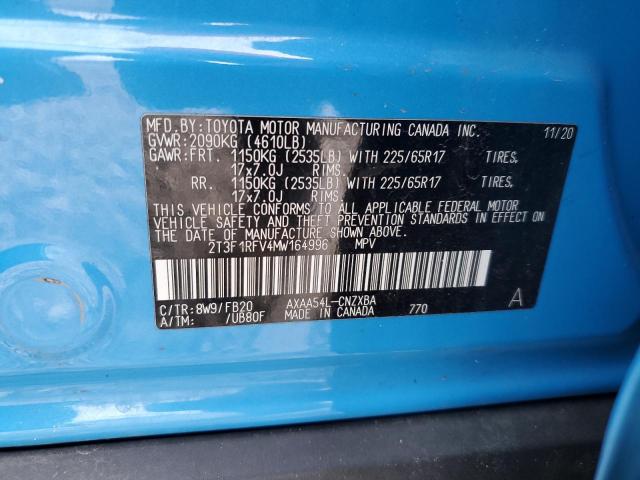 2021 TOYOTA RAV4 LE 2T3F1RFV4MW164996