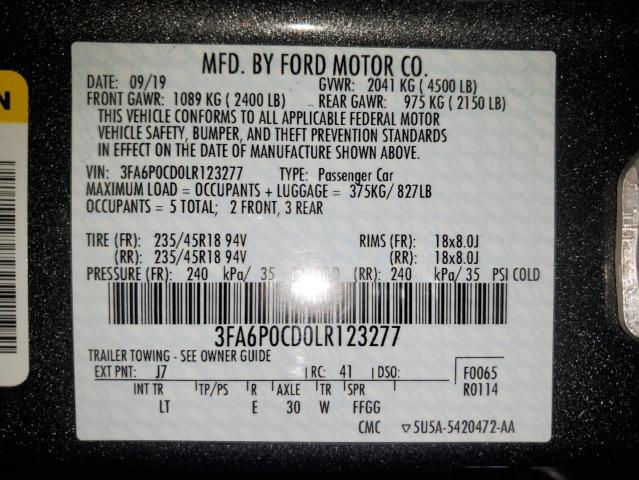 VIN 3FA6P0CD0LR123277 2020 Ford Fusion, Sel no.12