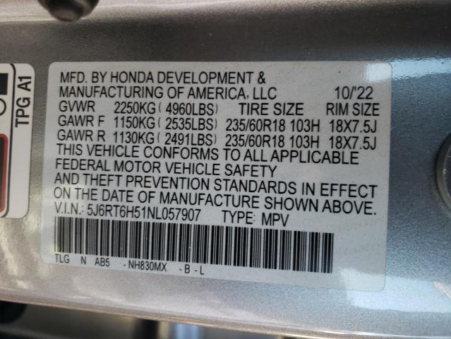 2022 Honda Cr-V Ex VIN: 5J6RT6H51NL057907 Lot: 45184434