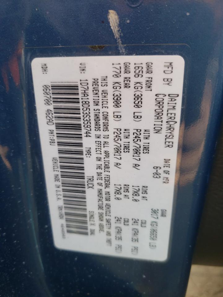 1D7HA18D53S359744 2003 Dodge Ram 1500 St