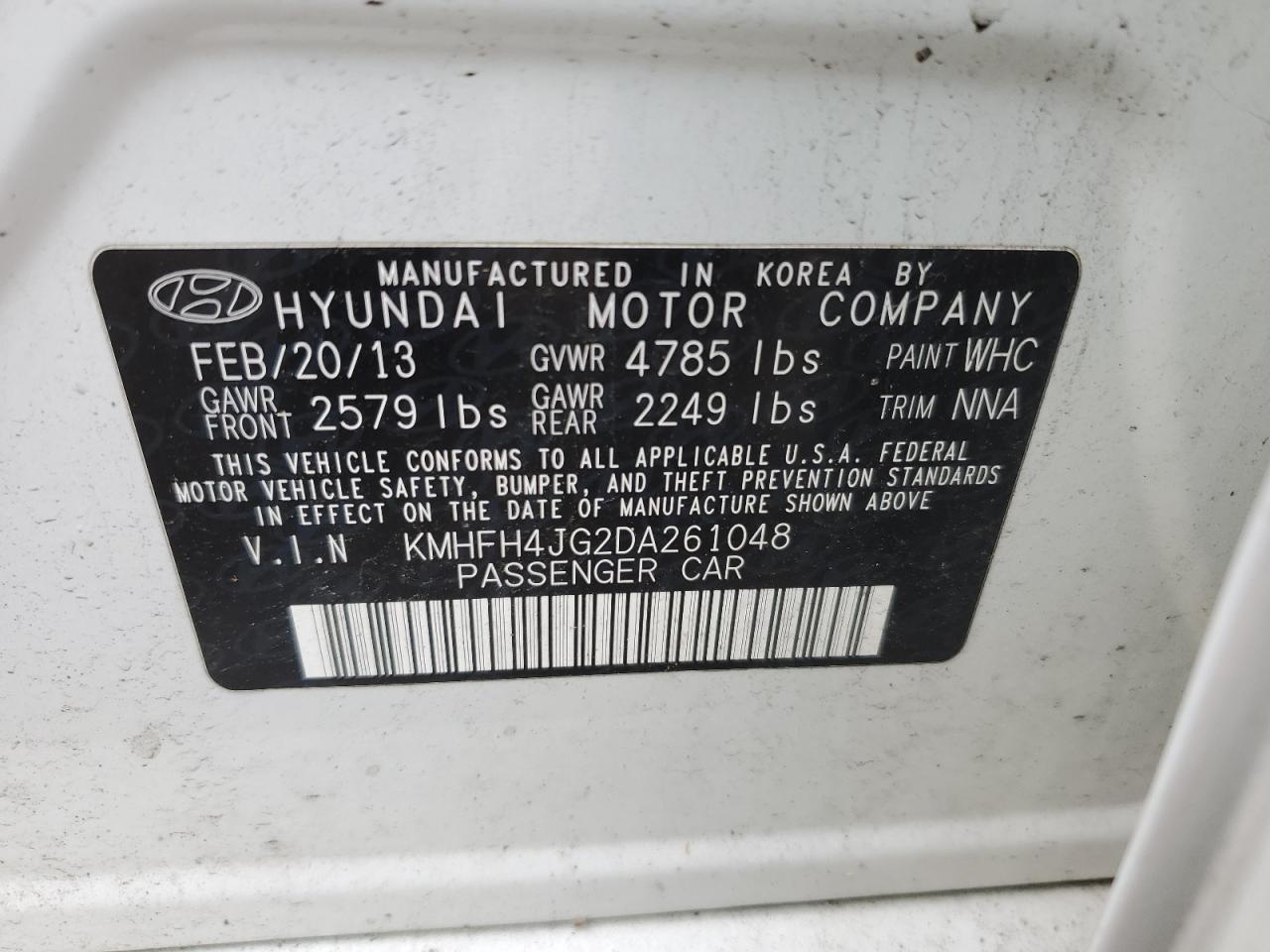 KMHFH4JG2DA261048 2013 Hyundai Azera Gls
