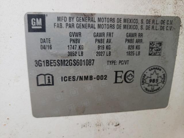 2016 CHEVROLET CRUZE LT - 3G1BE5SM2GS601087