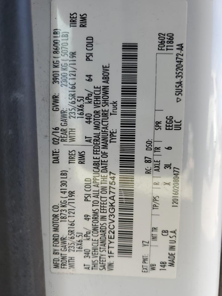 VIN: 1FTYE2CV3GKA77547 2016 FORD TRANSIT