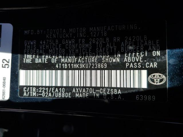 VIN 4T1B11HK9KU723869 2019 Toyota Camry, L no.12