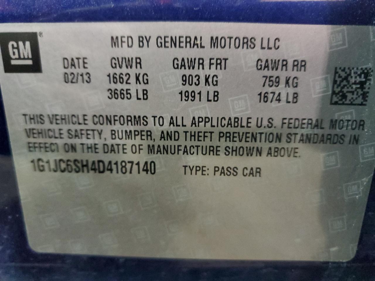 1G1JC6SH4D4187140 2013 Chevrolet Sonic Lt