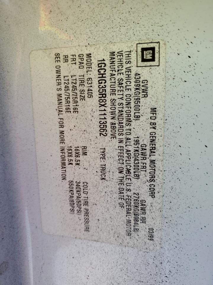 1gchg35r8x1113562 1GCHG35R8X1113562 1999 Chevrolet Express G3500