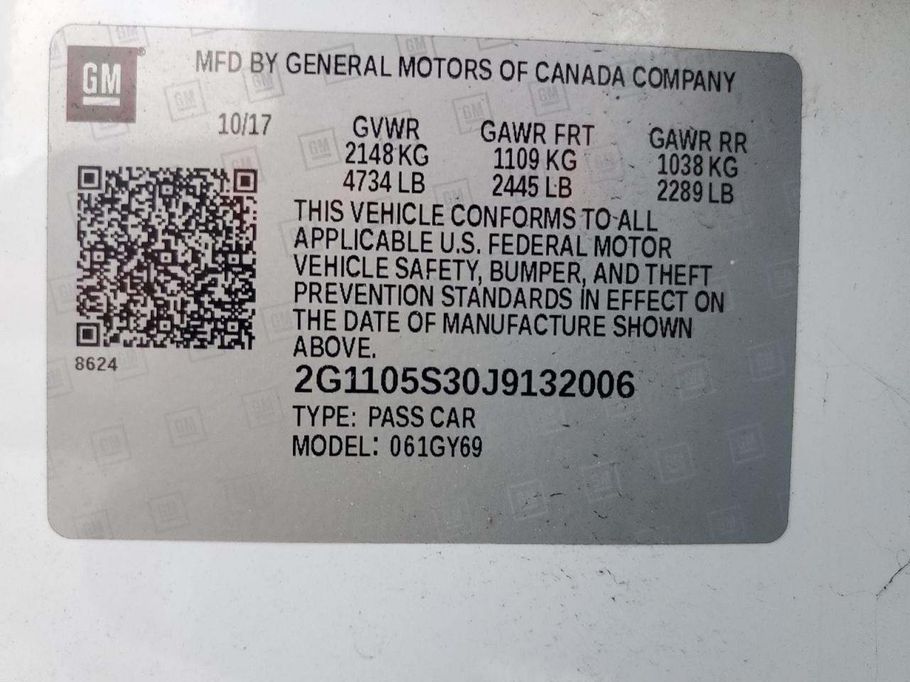 2G1105S30J9132006 2018 Chevrolet Impala Lt