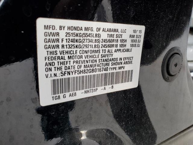 2016 HONDA PILOT EXL 5FNYF5H82GB016740