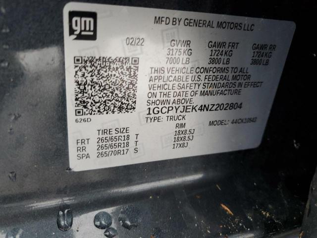 2022 CHEVROLET SILVERADO 1GCPYJEK4NZ202804