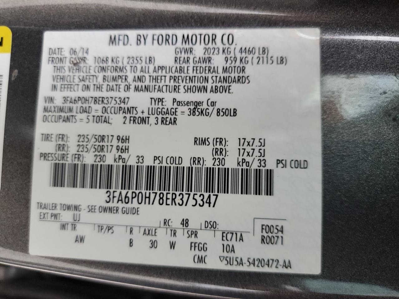 3FA6P0H78ER375347 2014 Ford Fusion Se