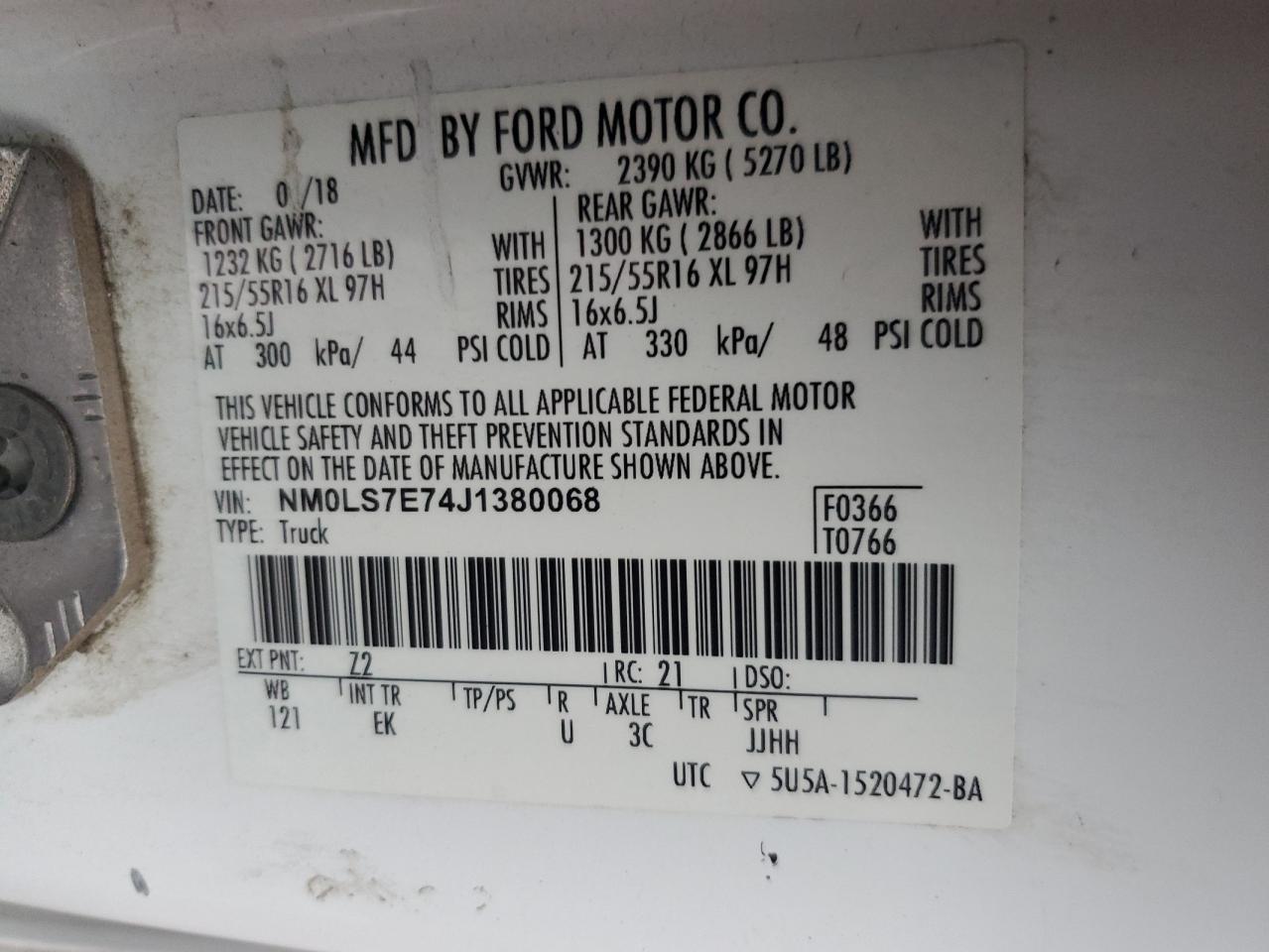 NM0LS7E74J1380068 2018 Ford Transit Connect Xl