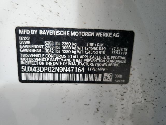 VIN 5UX43DP02N9N47164 2022 BMW X3, Sdrive30I no.13