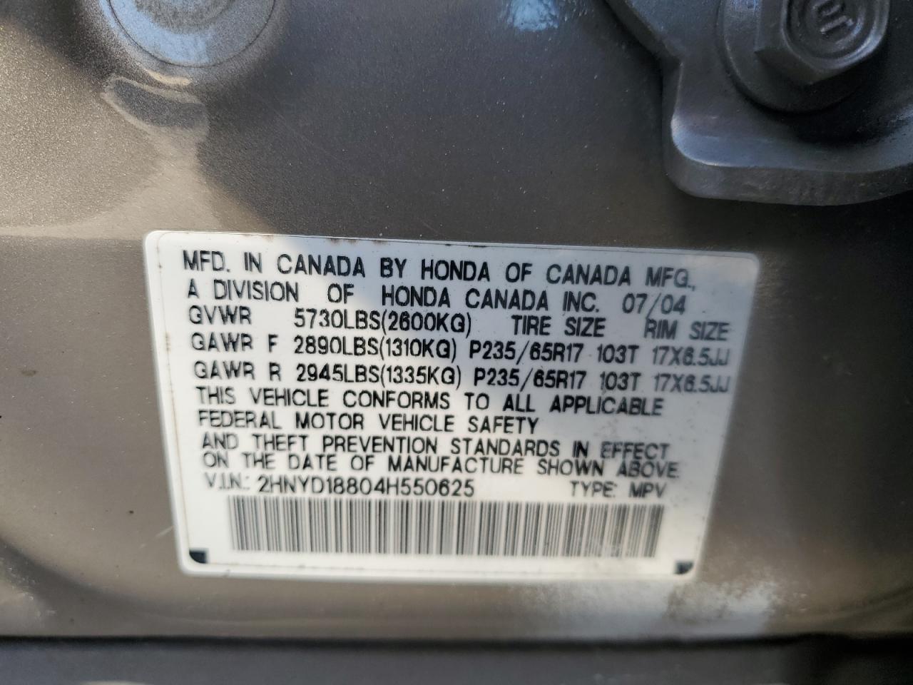 2HNYD18804H550625 2004 Acura Mdx Touring