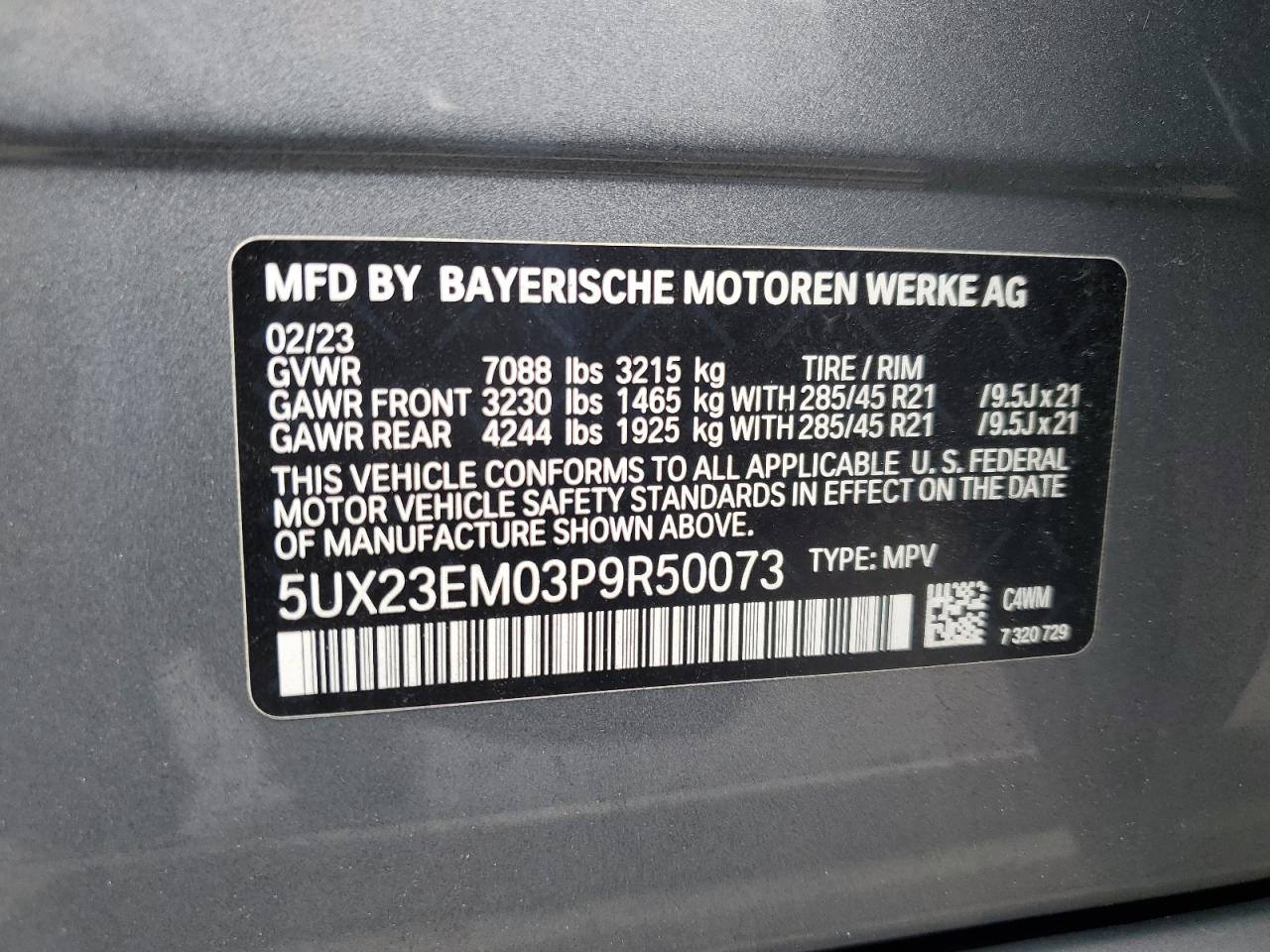 5UX23EM03P9R50073 2023 BMW X7 xDrive40I