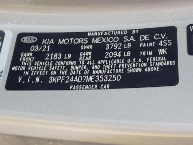 2021 KIA FORTE FE 3KPF24AD7ME353250
