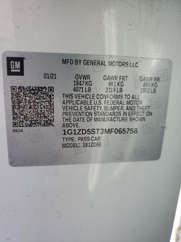 2021 CHEVROLET MALIBU LT 1G1ZD5ST3MF065758