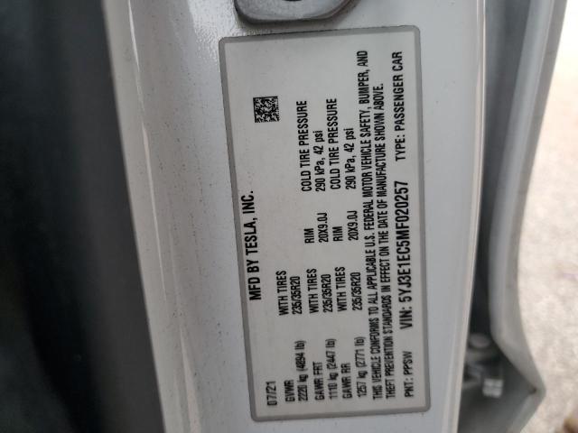 2021 TESLA MODEL 3 5YJ3E1EC5MF020257