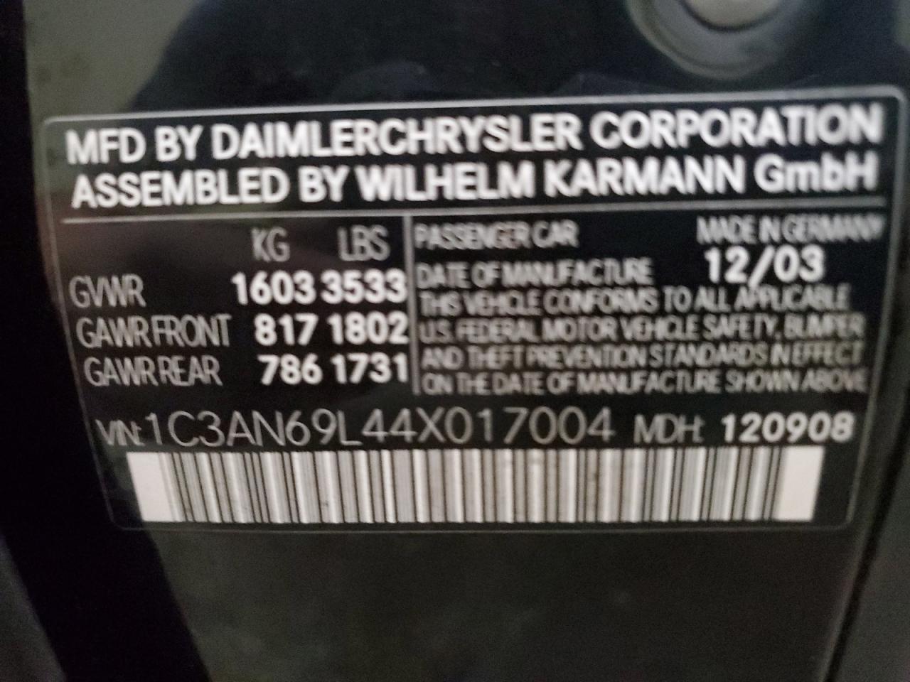 1C3AN69L44X017004 2004 Chrysler Crossfire Limited