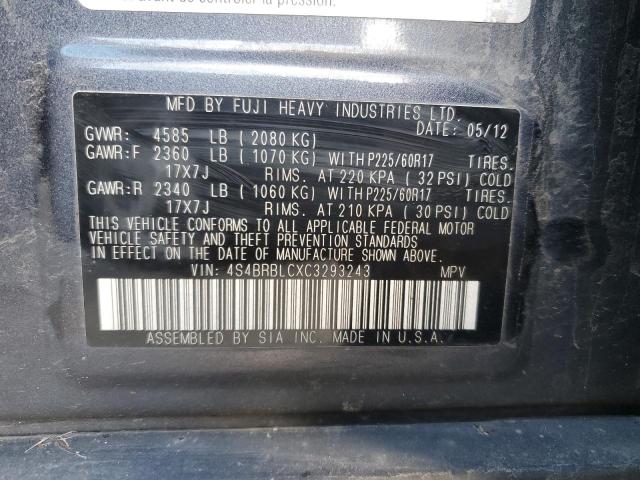 2012 Subaru Outback 2.5I Limited VIN: 4S4BRBLCXC3293243 Lot: 41119864