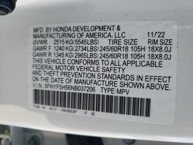 2022 HONDA PILOT EXL 5FNYF5H56NB037206