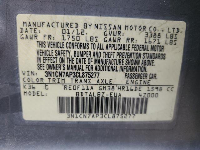 2012 Nissan Versa S VIN: 3N1CN7AP3CL875277 Lot: 44123624