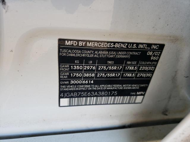 Lot #2356292785 2003 MERCEDES-BENZ ML 500 salvage car