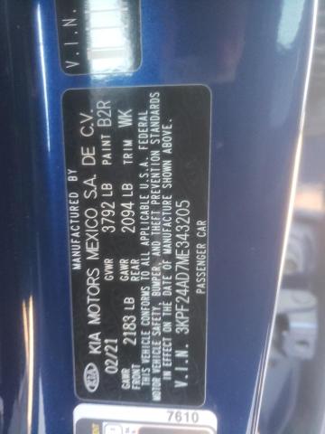 2021 KIA FORTE FE 3KPF24AD7ME343205