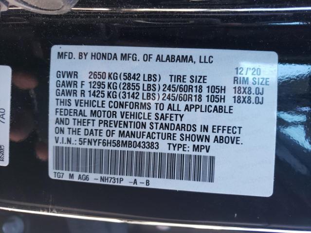 2021 HONDA PILOT EXL - 5FNYF6H58MB043383