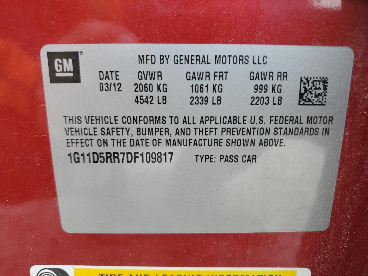 1G11D5RR7DF109817 2013 Chevrolet Malibu 1Lt