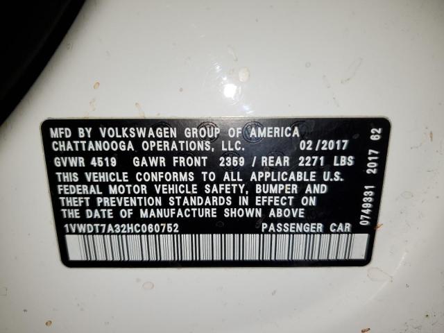 2017 VOLKSWAGEN PASSAT R-L 1VWDT7A32HC060752