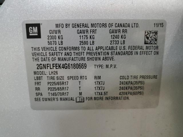 2016 Chevrolet Equinox Lt VIN: 2GNFLFEK4G6180669 Lot: 43920524