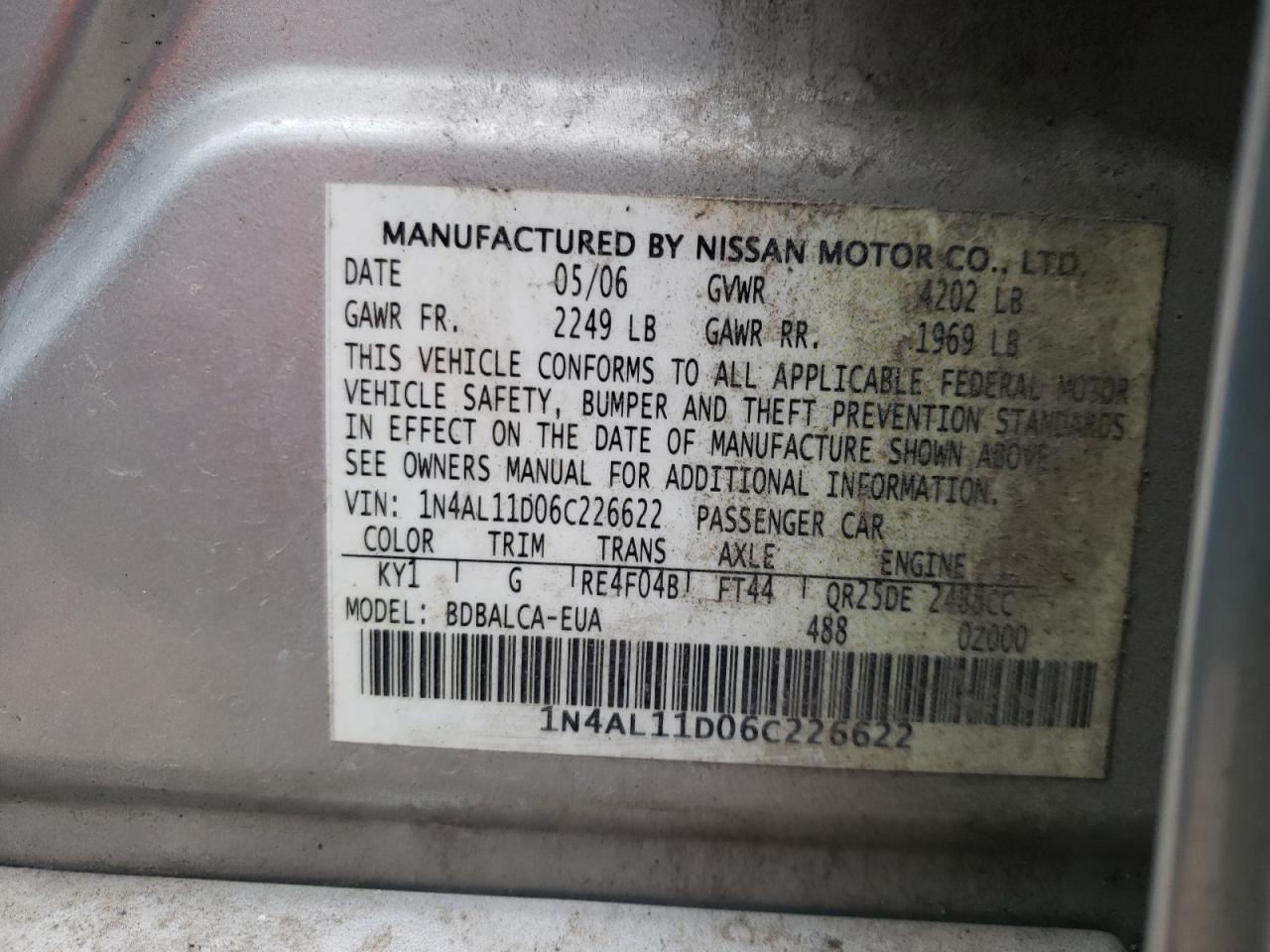 1N4AL11D06C226622 2006 Nissan Altima S