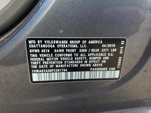 2015 VOLKSWAGEN PASSAT S - 1VWAS7A38FC091734