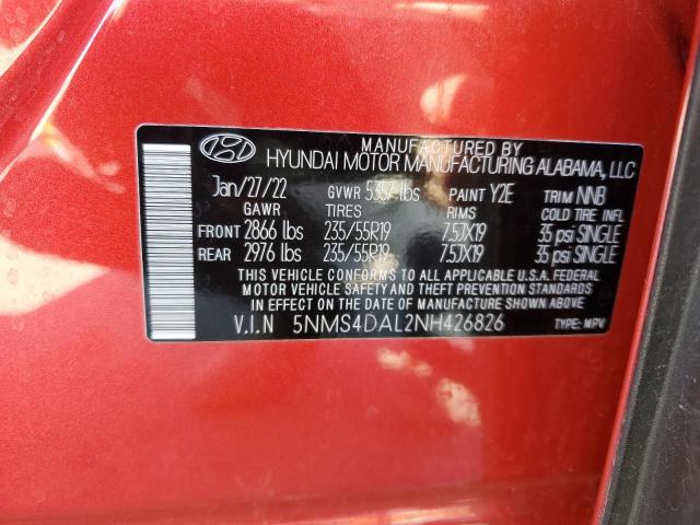 2022 Hyundai Santa Fe Limited VIN: 5NMS4DAL2NH426826 Lot: 43489924