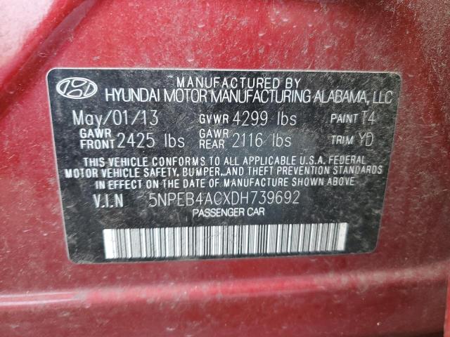 2013 Hyundai Sonata Gls VIN: 5NPEB4ACXDH739692 Lot: 43786224